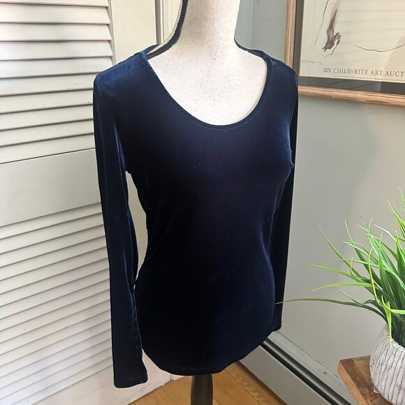 Vintage GAP Top Womens Small Blue Velvet Scoop Neck Fitted Retro Y2K Goth Grunge - Picture 3 of 8